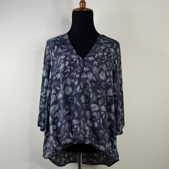 THREE DOTS Floral Grey V-Neck Women's Blouse S - Picture 1 of 7